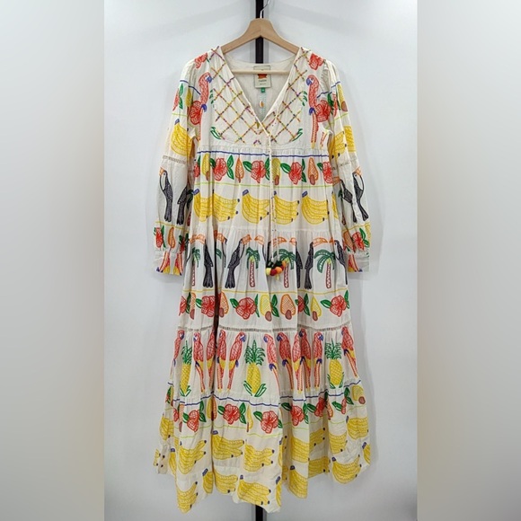 Farm Rio Off-White Tropicolors Yoke Embroidered Midi Dress - Picture 8 of 10